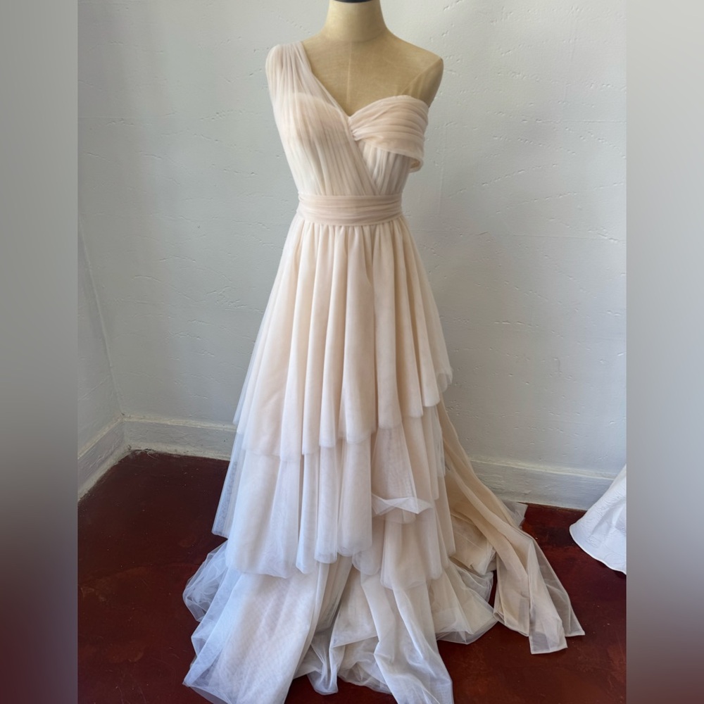 Blush Asymmetrical Wedding Gown